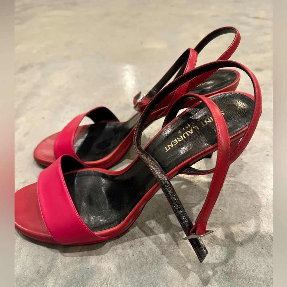 Saint Laurent Red Pink Strappy Sandals - Picture 3 of 13